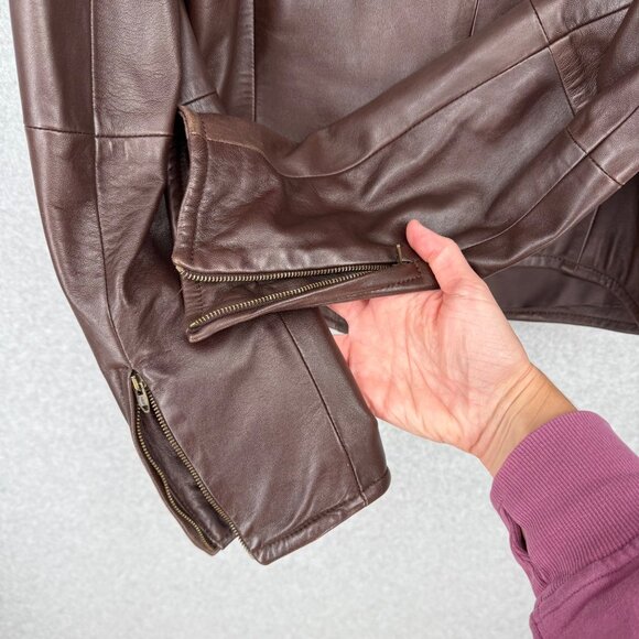 Weekend MaxMara Womens Leather Biker Jacket Size 10 Chocolate Brown Butter Soft - Picture 7 of 15